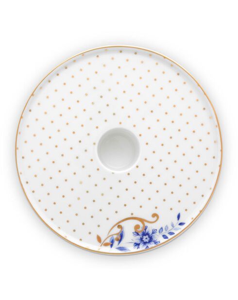 Royal Stripes Kerzenhalter aus Porzellan, weiße Punkte, D.14,2 x 3,9 cm