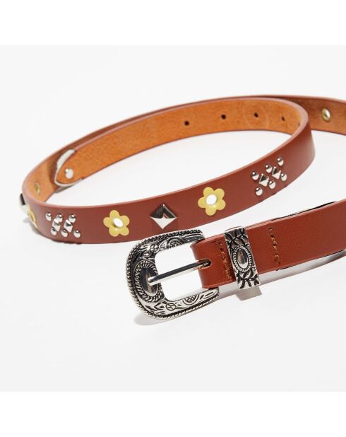 Ceinture fine en Cuir à clous marron