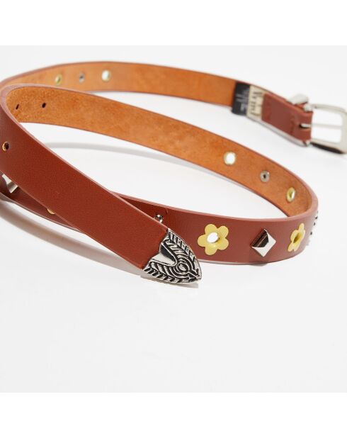 Ceinture fine en Cuir à clous marron