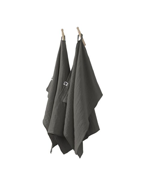 2 essuie-mains en  Gaze de coton Gaïa granit - 50x70 cm