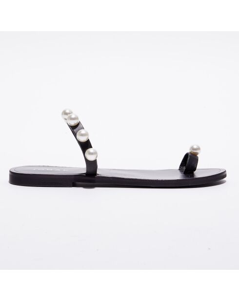 Flache Pantoletten aus Wattelleder mit schwarzen Perlen