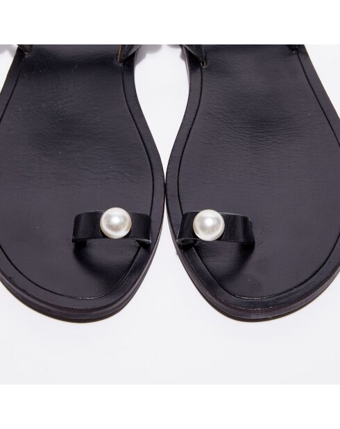 Flache Pantoletten aus Wattelleder mit schwarzen Perlen