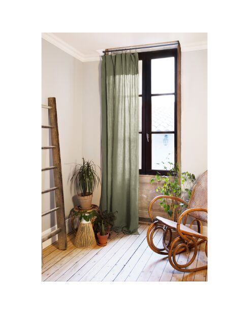 Rideau ajustable + 8 anneaux pince en Gaze de coton Gaïa romarin - 140x300 cm
