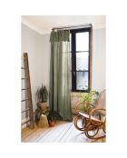 Rideau ajustable + 8 anneaux pince en Gaze de coton Gaïa romarin - 140x300 cm