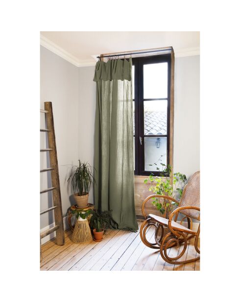 Rideau ajustable + 8 anneaux pince en Gaze de coton Gaïa romarin - 140x300 cm