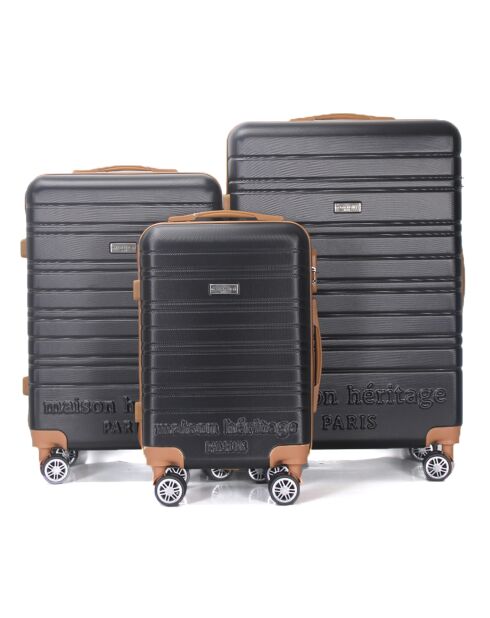 3 Valises 4 roues doubles Madeleine 50/60/70 cm noires