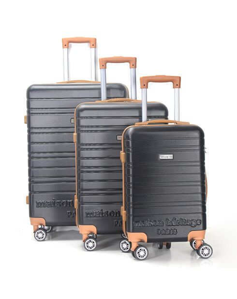3 Valises 4 roues doubles Madeleine 50/60/70 cm noires