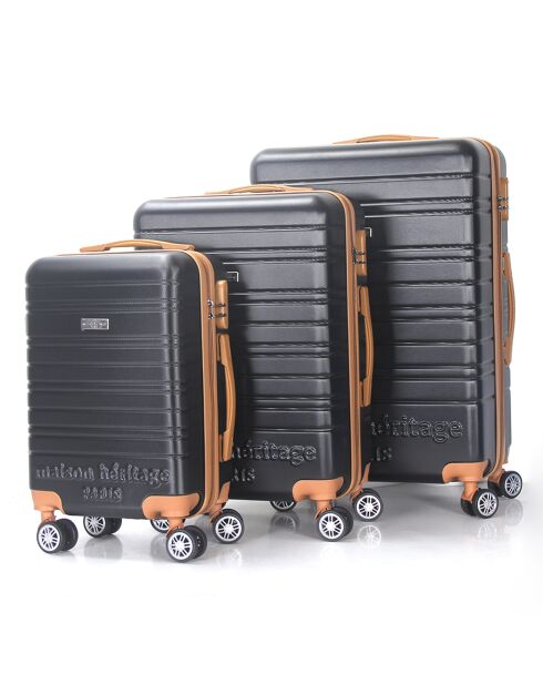 3 Valises 4 roues doubles Madeleine 50/60/70 cm noires