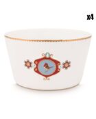 4 witte Love Birds medaillon porseleinen schalen - D.15,3 cm