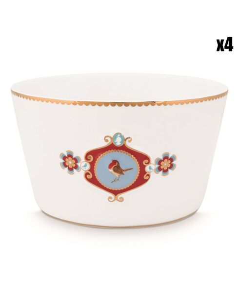 4 ciotole in porcellana bianca con medaglione Love Birds - D.15,3 cm