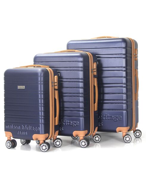 3 Valises 4 roues doubles Madeleine 50/60/70 cm bleu marine