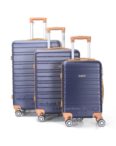 3 Valises 4 roues doubles Madeleine 50/60/70 cm bleu marine