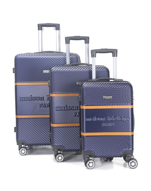 3 Valises 4 roues doubles Opera 50/60/70 cm bleu marine