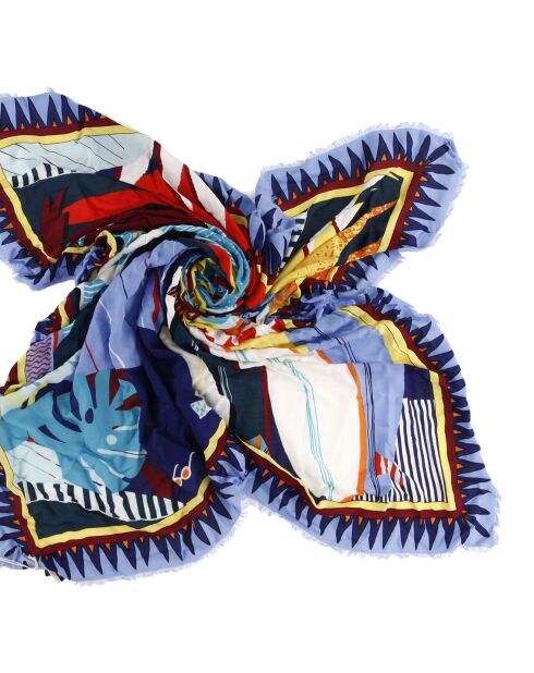 Foulard carré à motif bleu/multicolore - 130x130 cm