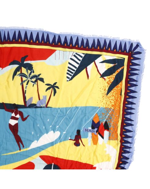 Foulard carré à motif bleu/multicolore - 130x130 cm