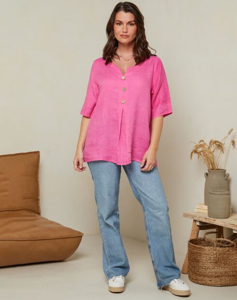 Fuchsiafarbene Bluse aus 100% Leinen Edwina