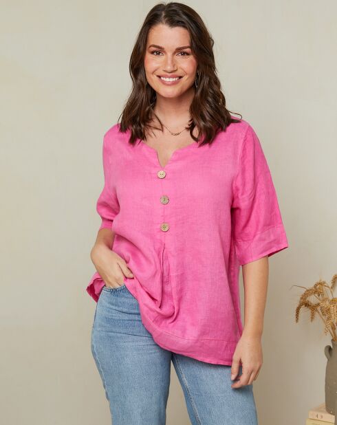 Fuchsiafarbene Bluse aus 100% Leinen Edwina