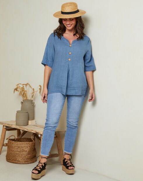 Blouse 100% Lin Edwina bleu indigo
