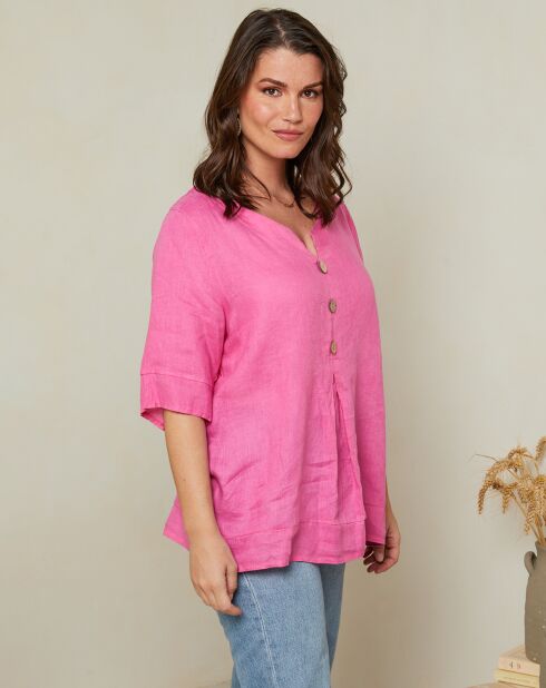 Fuchsiafarbene Bluse aus 100% Leinen Edwina