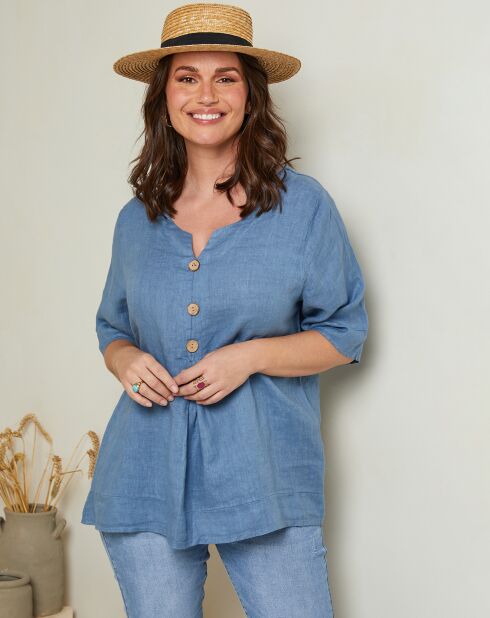 Blouse 100% Lin Edwina bleu indigo