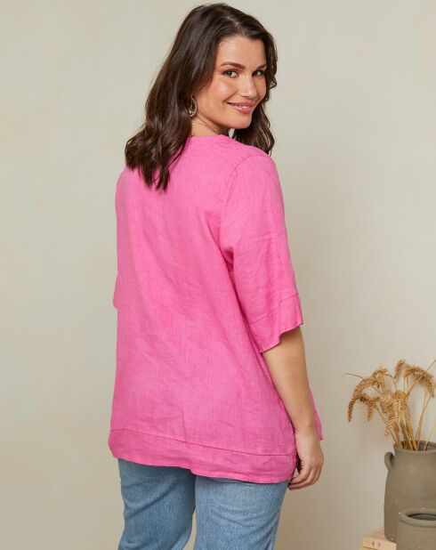 Fuchsiafarbene Bluse aus 100% Leinen Edwina