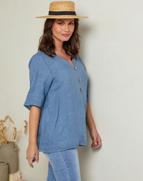 Blouse 100% Lin Edwina bleu indigo