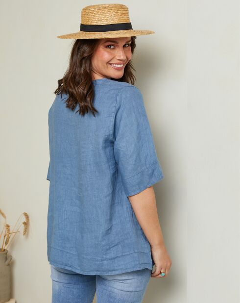 Blouse 100% Lin Edwina bleu indigo