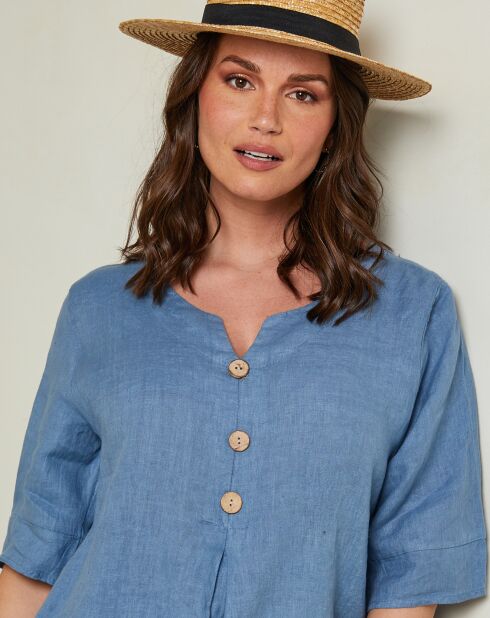Blouse 100% Lin Edwina bleu indigo