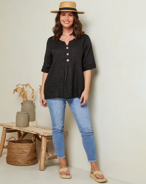 Schwarze Bluse Edwina aus 100% Leinen