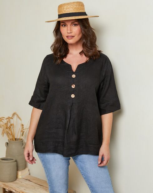 Schwarze Bluse Edwina aus 100% Leinen