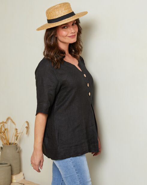Schwarze Bluse Edwina aus 100% Leinen