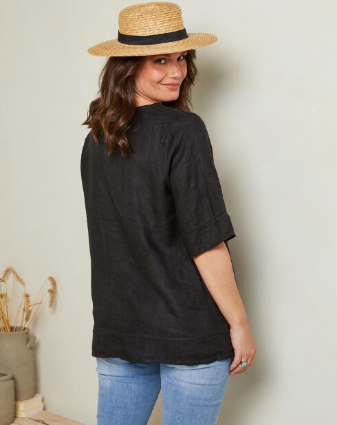 Schwarze Bluse Edwina aus 100% Leinen