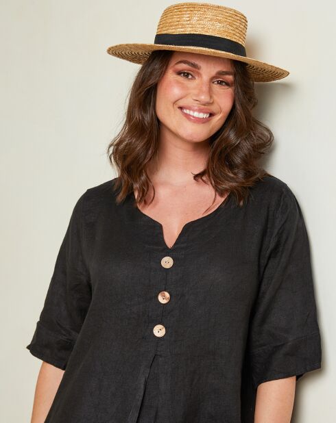 Schwarze Bluse Edwina aus 100% Leinen