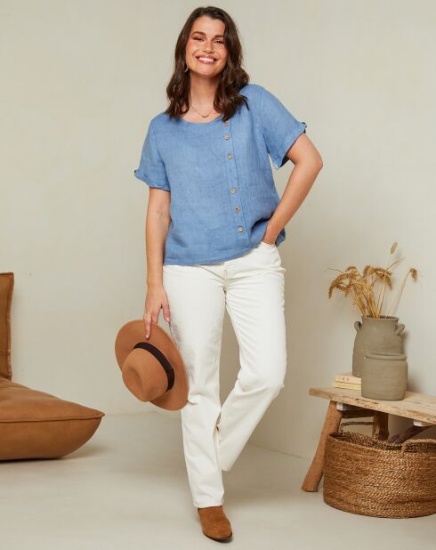 Indigoblauwe Jessy top van 100% linnen