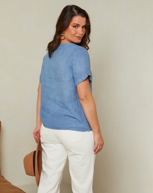 Indigoblauwe Jessy top van 100% linnen