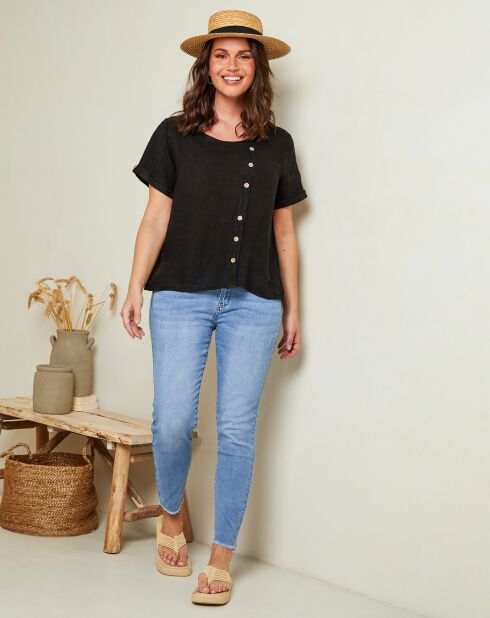 Zwarte linnen top van 100% Caroline
