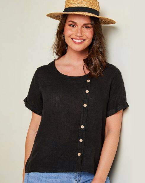 Zwarte linnen top van 100% Caroline