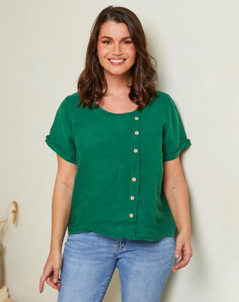 Groene top van 100% linnen Caroline