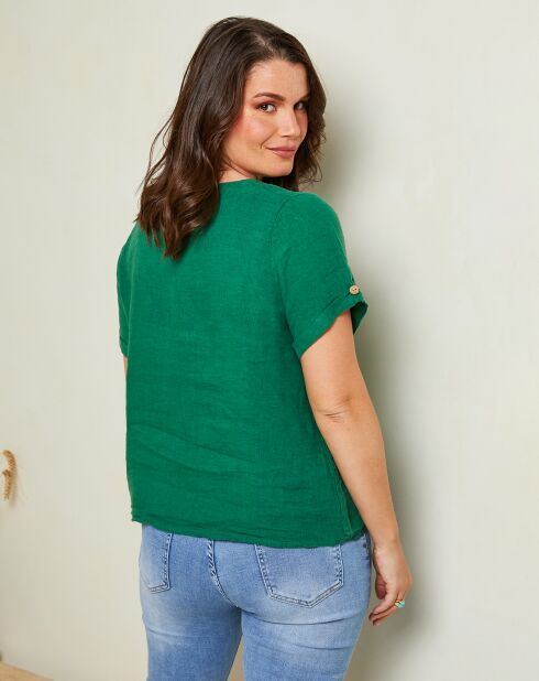 Groene top van 100% linnen Caroline