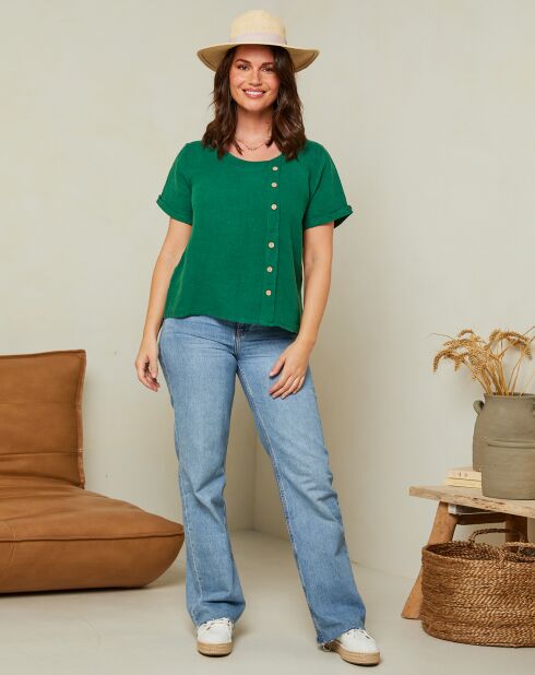 Groene top van 100% linnen Caroline