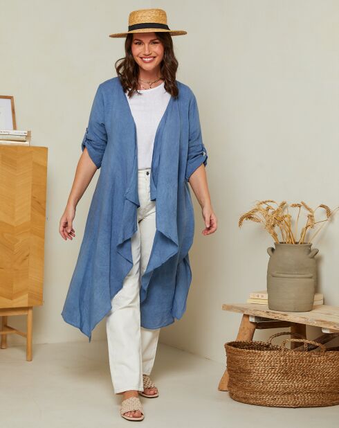 Cardigan Coralie 100% lino blu indaco
