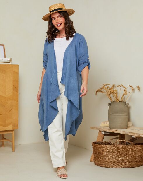 Cardigan Coralie 100% lino blu indaco