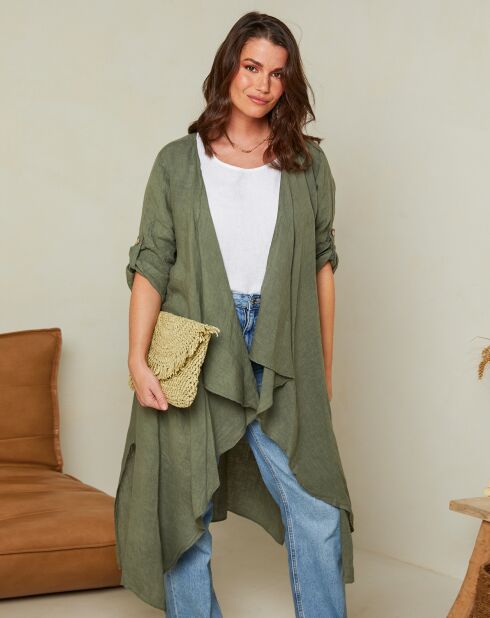 Gilet 100% Lin Isabelle vert kaki