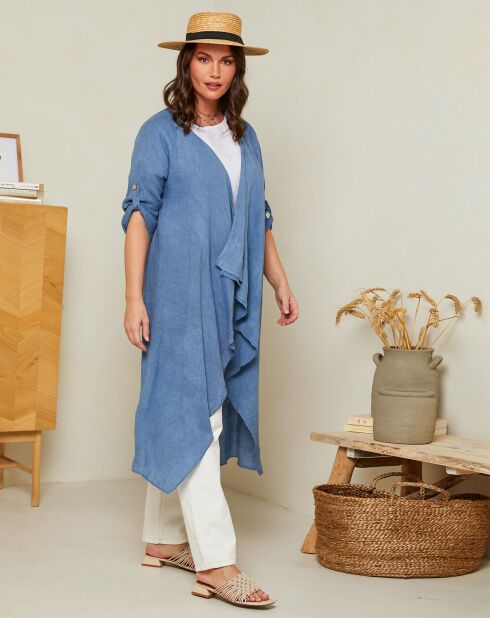 Gilet 100% Lin Coralie bleu indigo