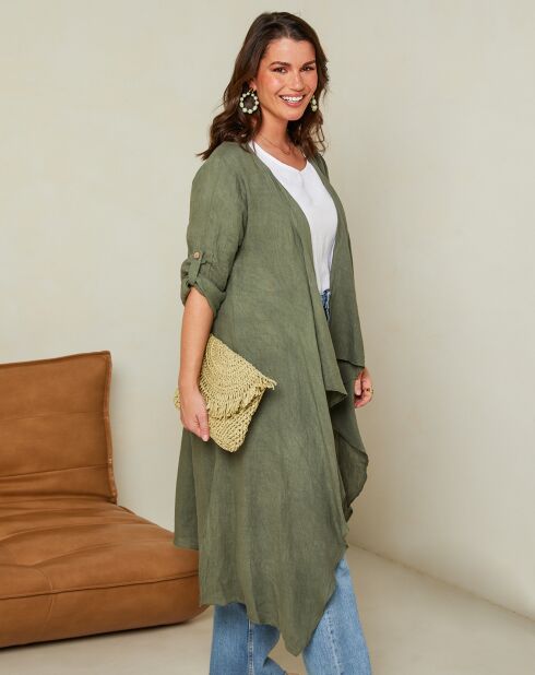 Gilet 100% Lin Isabelle vert kaki