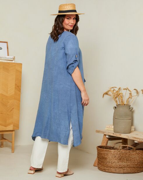 Gilet 100% Lin Coralie bleu indigo