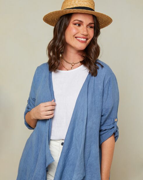Cardigan Coralie 100% lino blu indaco