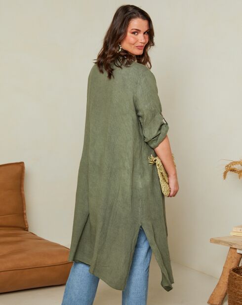 Isabelle 100% linnen vest kaki groen