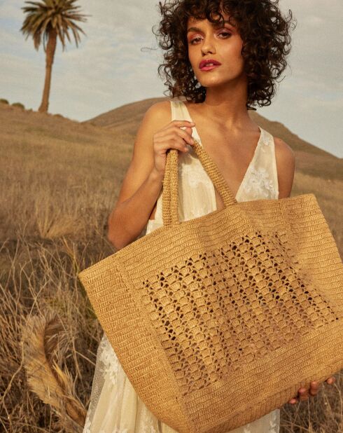 Sac cabas en Raphia Jane thé - 42x36x18 cm