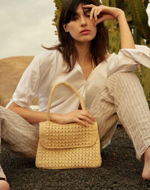 Sac à main en Raphia Félicie naturel - 28x23x10 cm